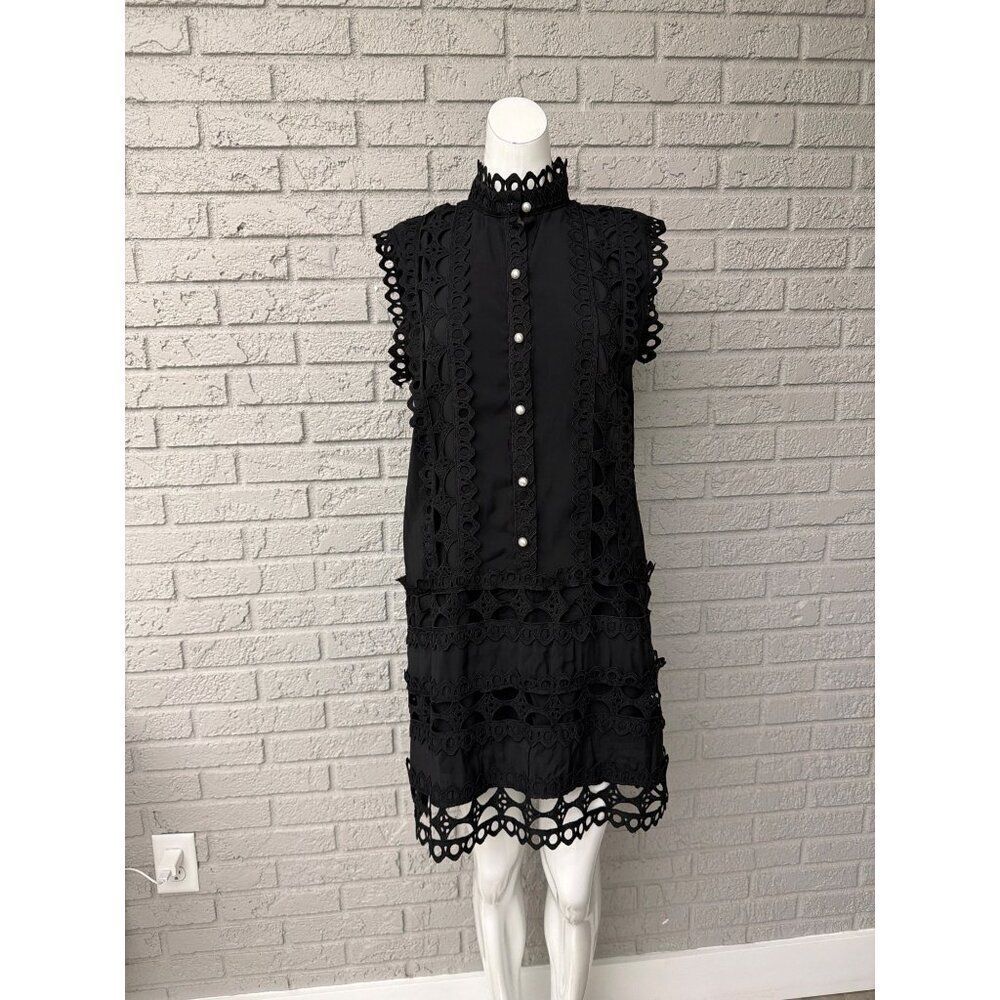 Xing Chen Kai Women’s Black High Neck Crochet Overlay Dress Size L